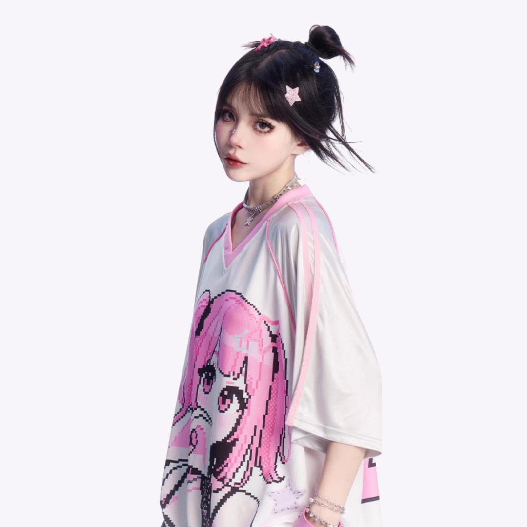 Image of Oversized Anime Graphic Jersey Tee
